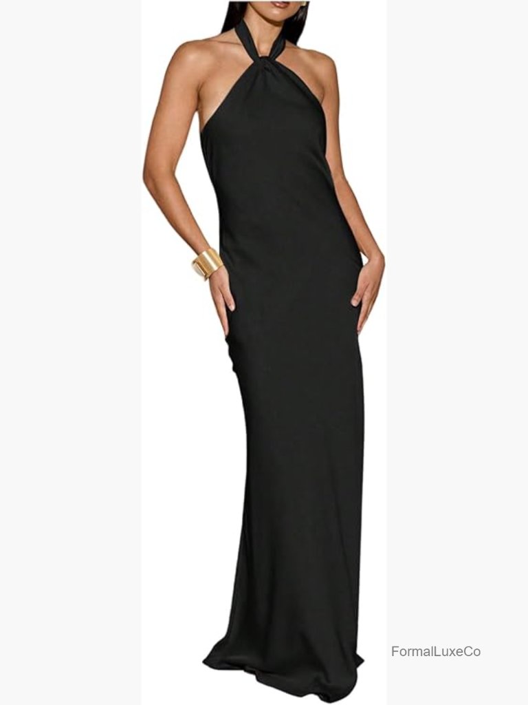 Satin Halter Maxi Dress Open Back Sleeveless Bodycon Evening Party Formal